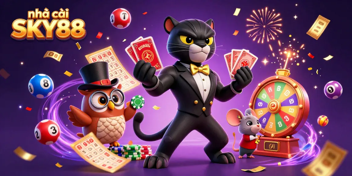 Play with dynamic elements at nhà cái SKY88, embracing fun with cards, chips, and lottery balls.