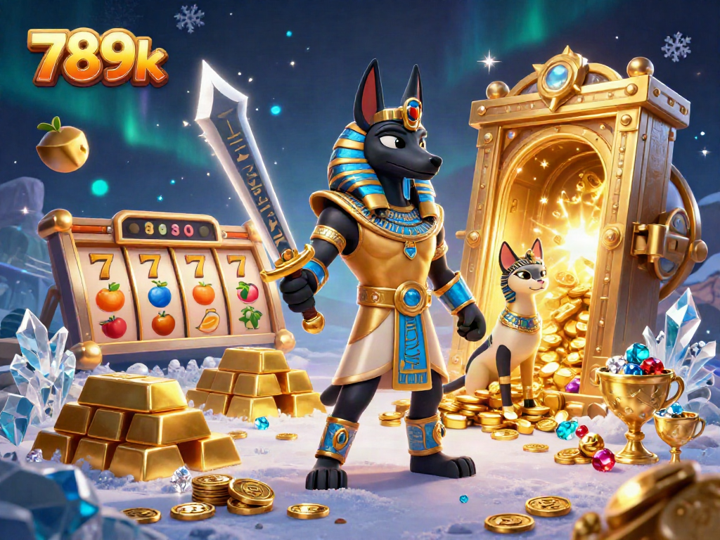 Engage in thrilling gameplay with 789k, featuring ancient Egyptian warriors and treasure surrounded by dynamic slot elements.