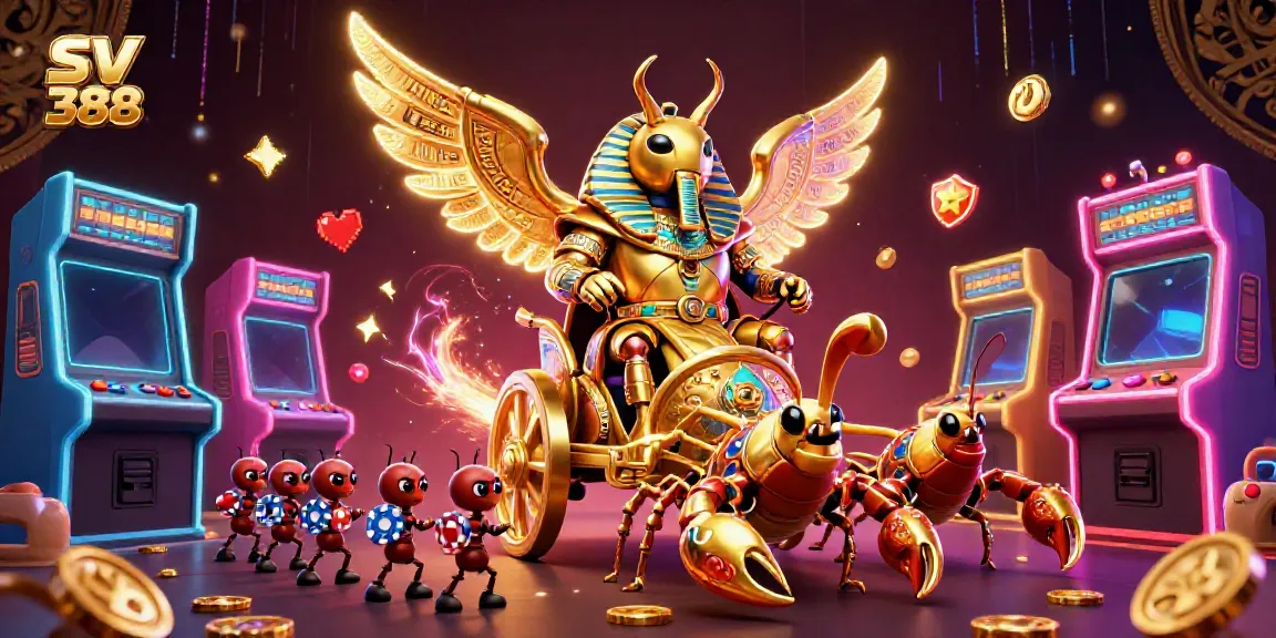 Experience thrilling wins in SV 388, where a golden beetle and scorpions engage in a vibrant casino adventure.