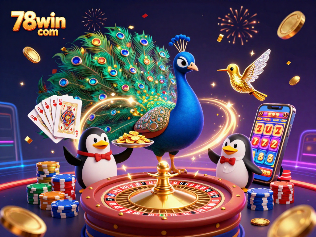 Experience thrilling gameplay with 78win com's vibrant casino atmosphere featuring a peacock and dazzling gems.