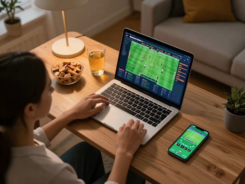 Socolive sports betting setup at home with live updates on devices, creating an engaging atmosphere