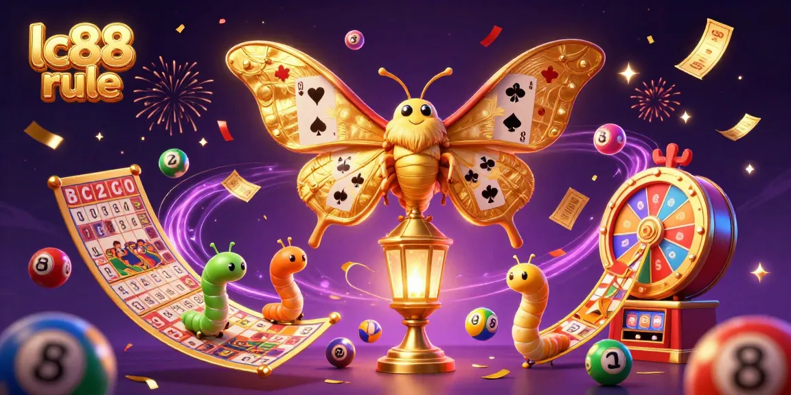 Experience the excitement of lc88 rule with a vibrant 3D casino scene featuring a majestic moth and lottery elements.