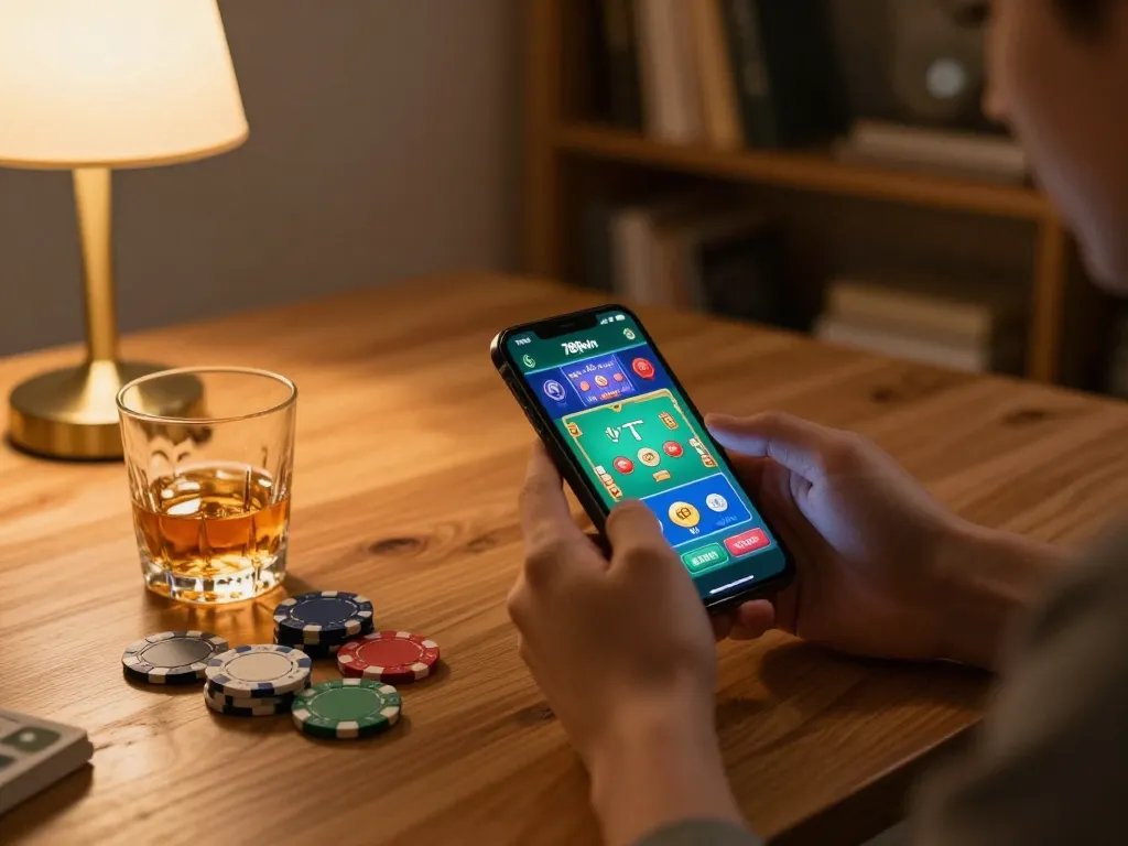 Engaging with the 789win app on a smartphone for an exciting home gambling experience.