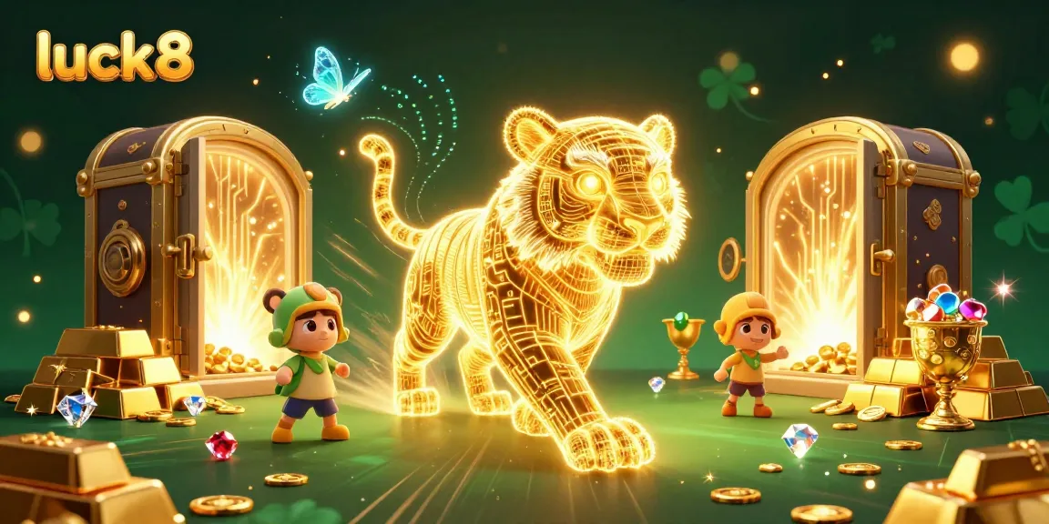 Engage in thrilling gameplay with luck8 as a luminous golden tiger illustrates the excitement of online gambling.