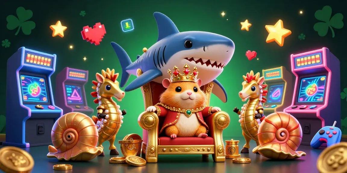 Experience the excitement of 123BET with a hamster king on a megalodon throne amid glowing game machines.