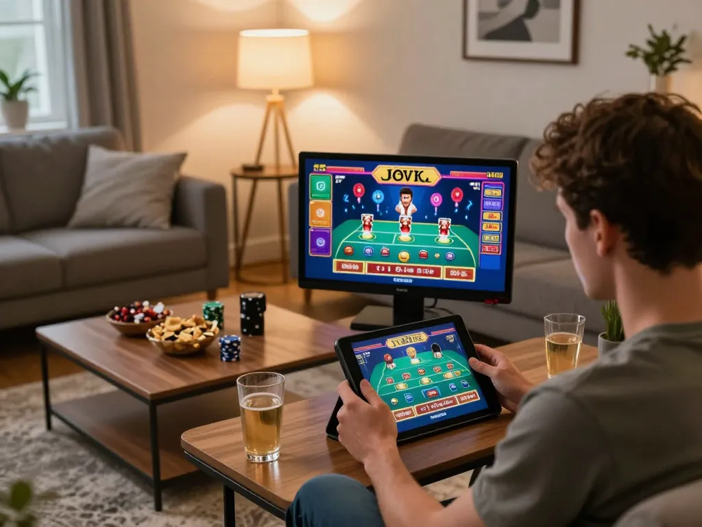 Engaging online gameplay at WALA88 on a tablet, surrounded by a cozy home atmosphere.