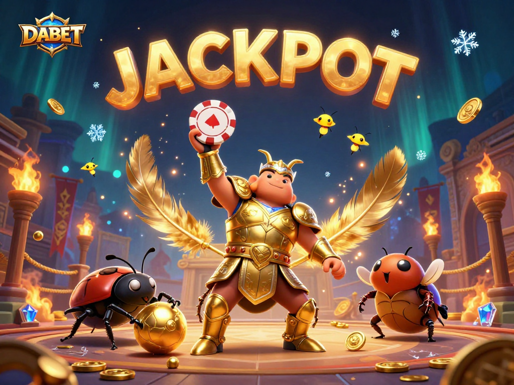 DABET players celebrating a jackpot win with vibrant 3D characters in a rich gambling scene.