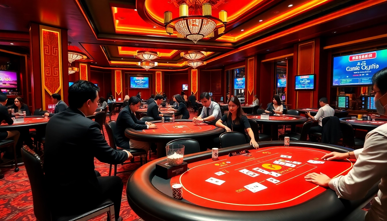 Exciting scene of players enjoying a game bài in a luxurious casino.