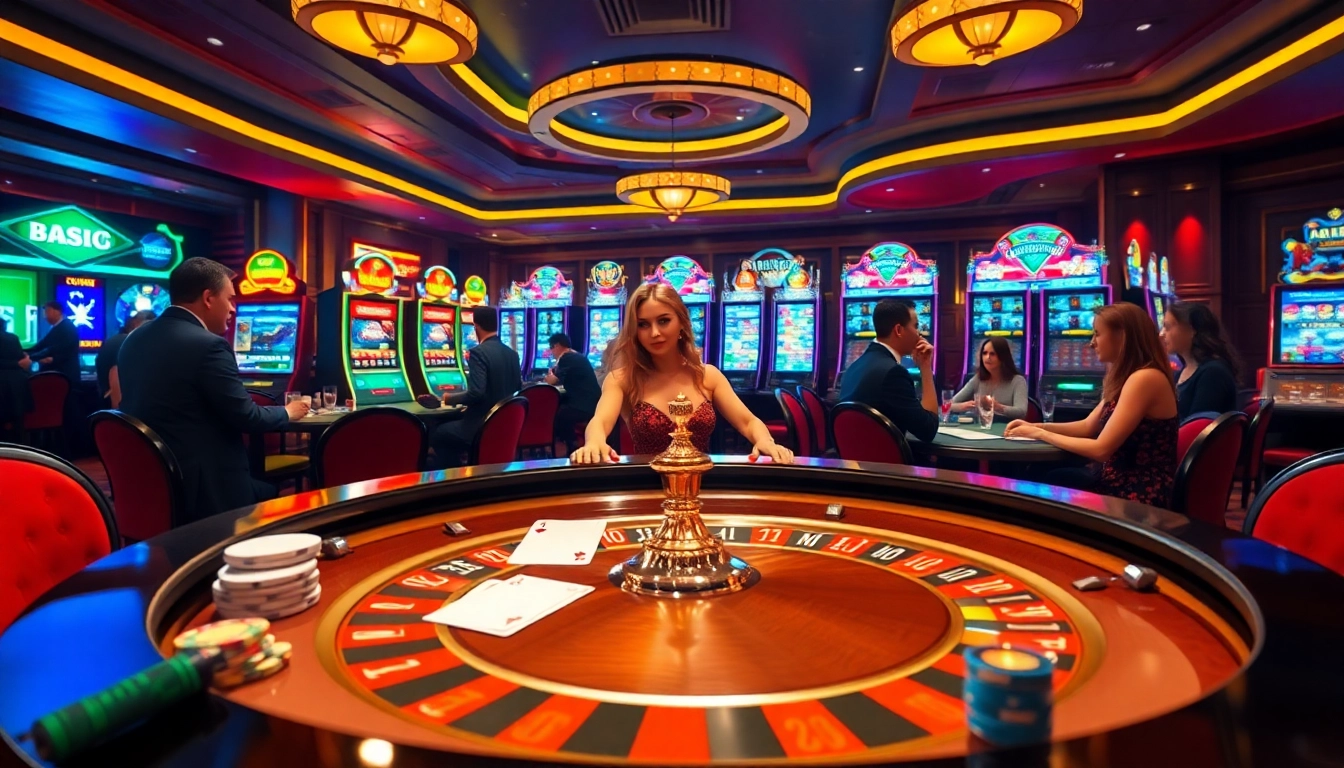 This image of a vibrant casino showcases players engaging in high-stakes betting at https://mm88.report/, highlighting thrills with chips and roulette.