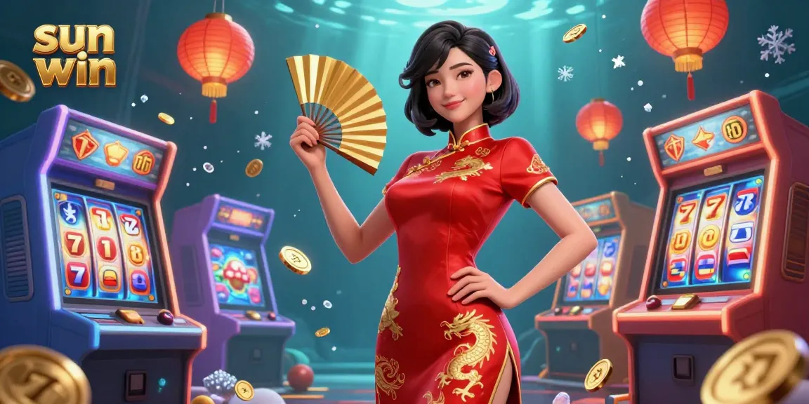 Experience the thrill of sun win with stunning 3D gaming elements and vibrant characters in this engaging casino illustration.