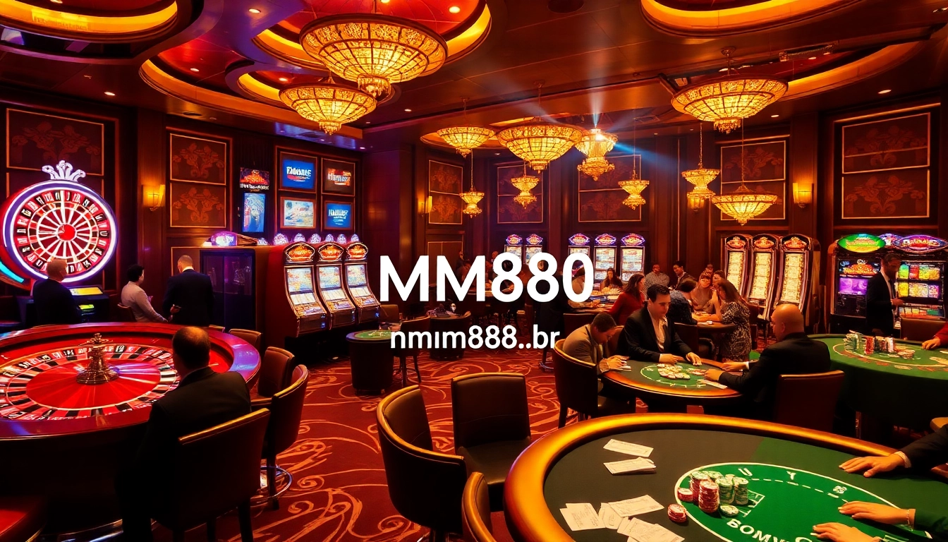 Players enjoying a thrilling round of poker at https://mm88a.br.com/ casino, surrounded by vibrant gaming elements.