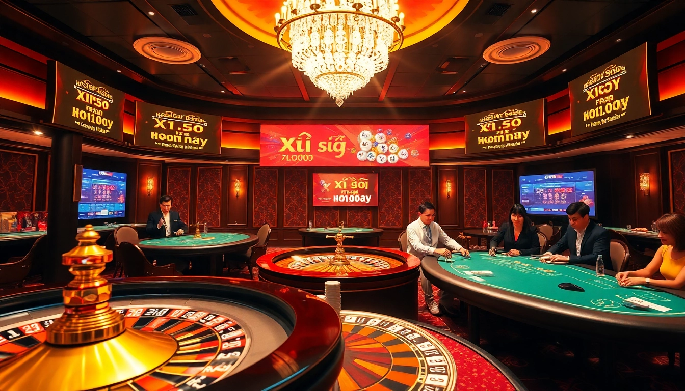 Xổ số hôm nay results showcased in an exciting casino atmosphere with vibrant lottery elements.