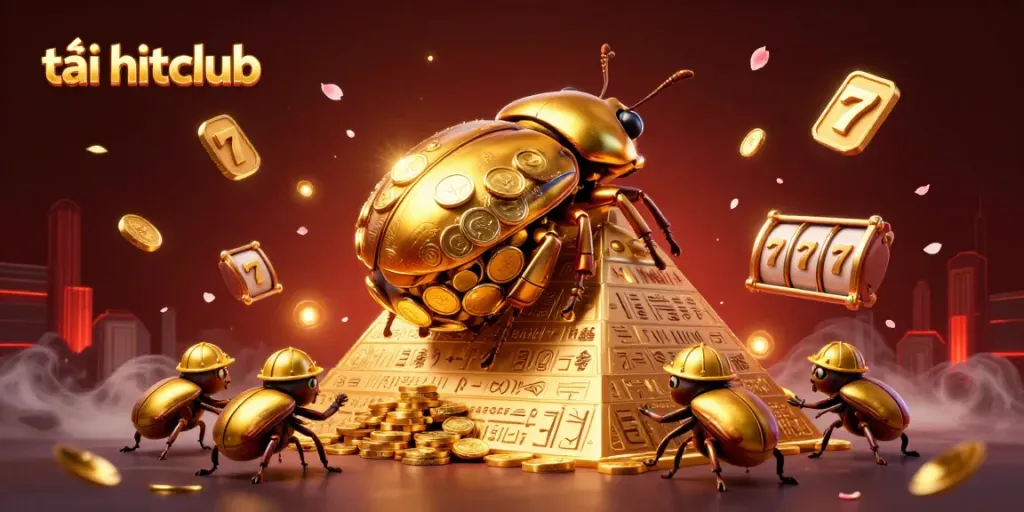 Join the excitement at tải hitclub with a golden dung beetle rolling riches in 3D casino ambiance.