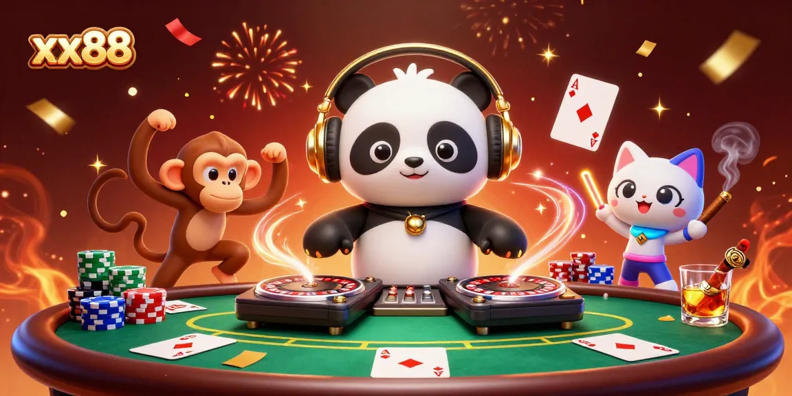 Get ready to win on xx88 as a DJ panda spins and party unfolds in a vibrant casino scene!