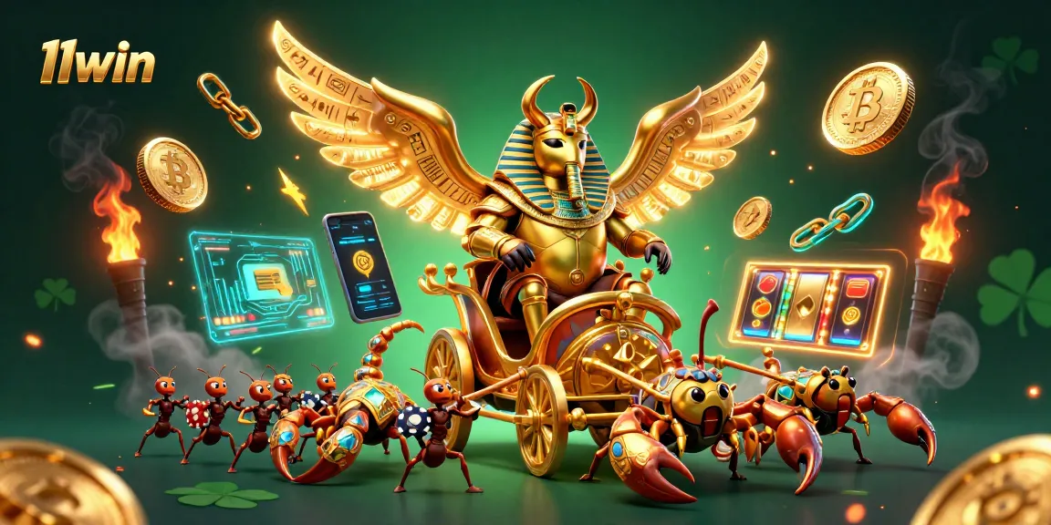 Experience the thrilling adventures of 11win's casino scene with gold and crypto elements.