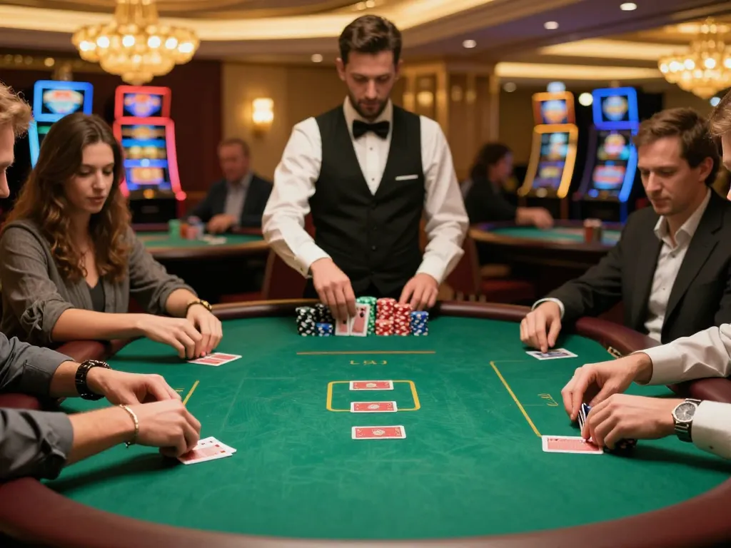 Players enjoying a thrilling game at vin88sa poker table in an elegant casino setting.