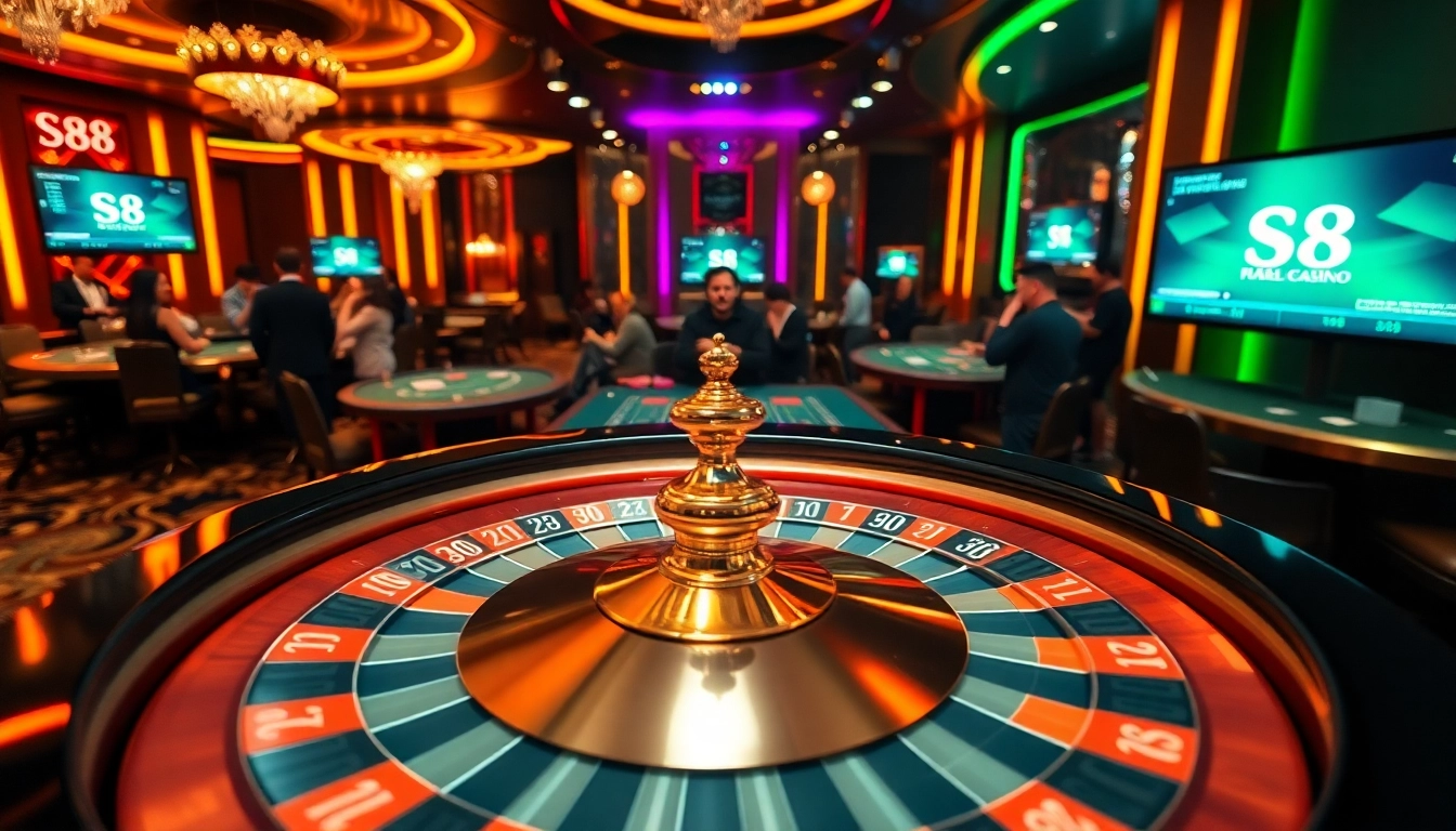 An exciting casino experience showcasing a roulette table and players at https://s8hn.com/ emphasizing the thrill of high-stakes gambling.