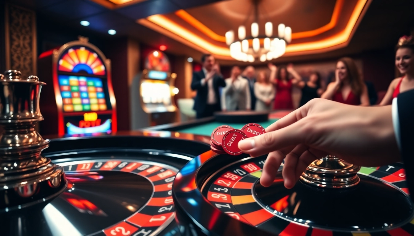 Place your bets with DEBET at a thrilling roulette table in a luxurious casino.