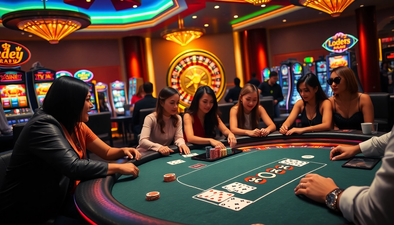 Lode88 poker table with vibrant gameplay atmosphere and luxurious casino elements