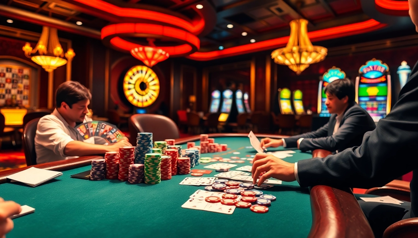 Experience thrilling poker action at fabet with colorful chips and intense gameplay.