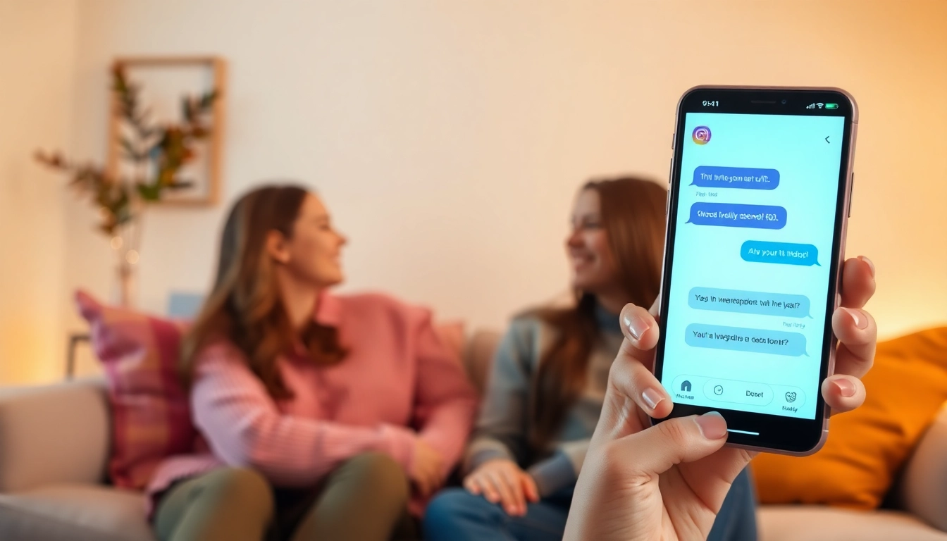 Sexting AI chat interaction in a cozy living room setting with an engaging couple.