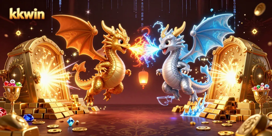 Experience thrilling gameplay at kkwin with golden dragons amidst a treasure-filled casino atmosphere.