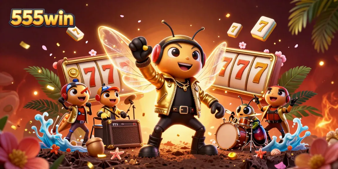 Win big at 555win with a vibrant 3D illustration showcasing excitement in casino gaming.