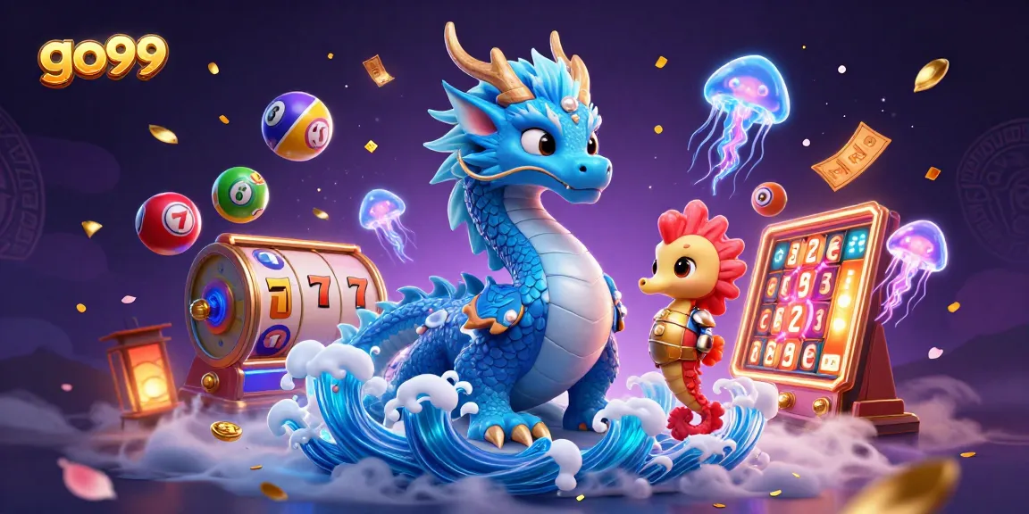Experience go99's thrilling gaming with vibrant colors, slot machines, and ocean-themed characters.
