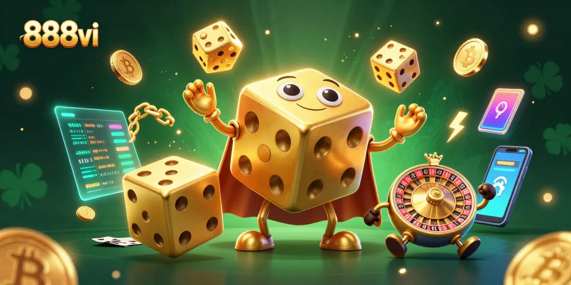 Experience thrilling bets at 888vi with animated golden dice and crypto elements enhancing the gameplay.