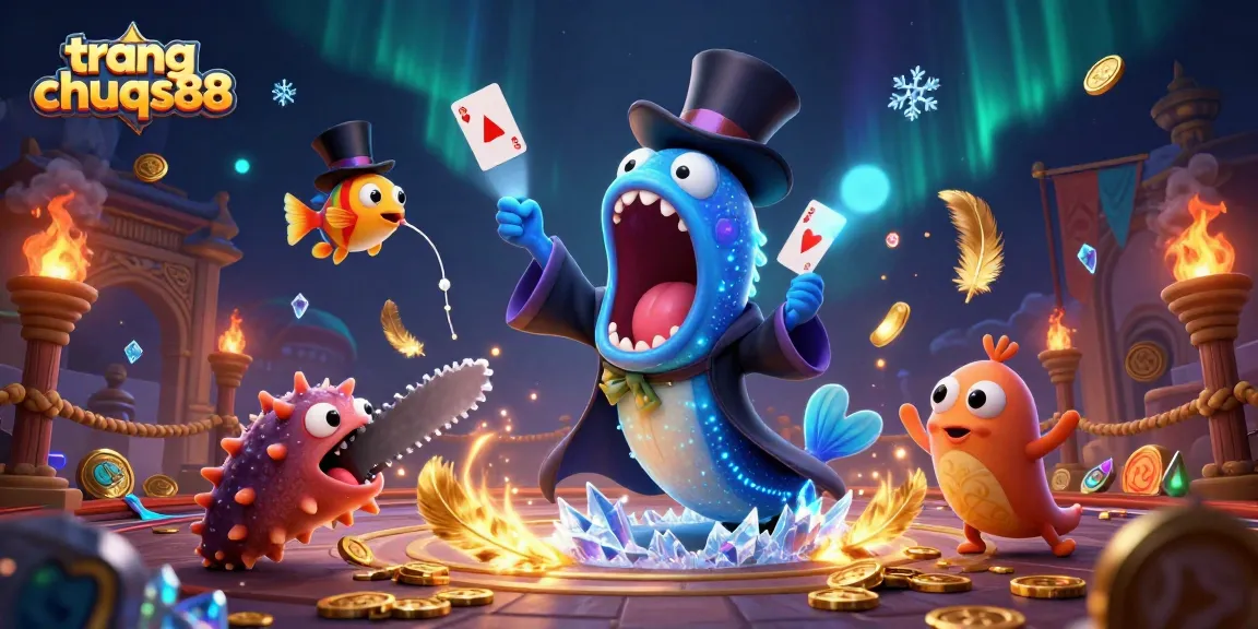 Experience the thrilling magic act at trang chu qs88 with engaging sea creatures performing casino tricks surrounded by shimmering elements.