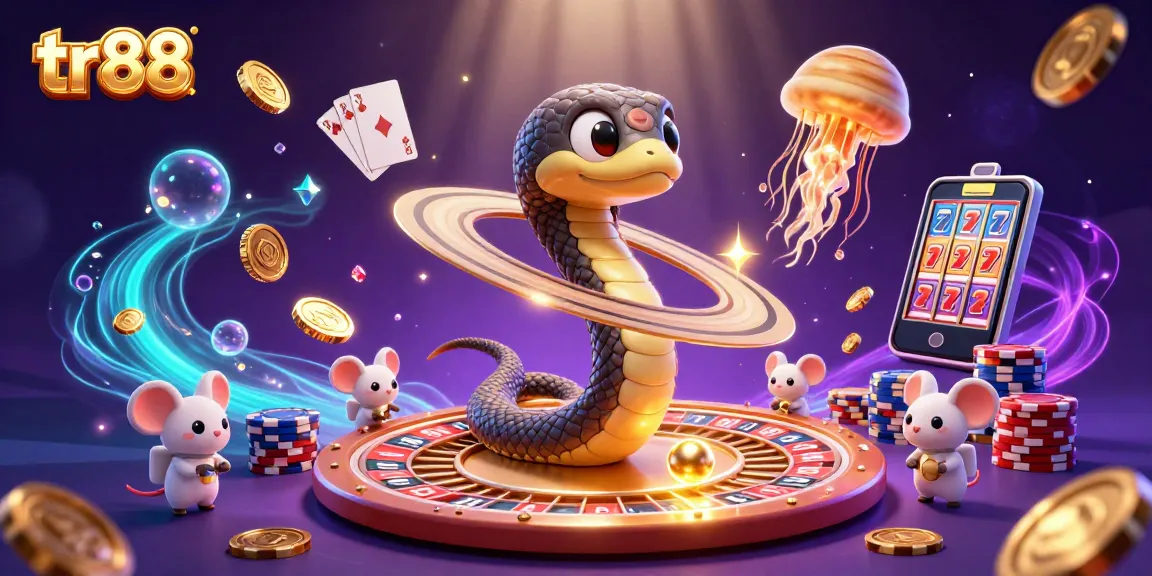 tr88's captivating casino scene with astronaut mice betting amidst a cosmic roulette wheel and golden jellyfish dealer.